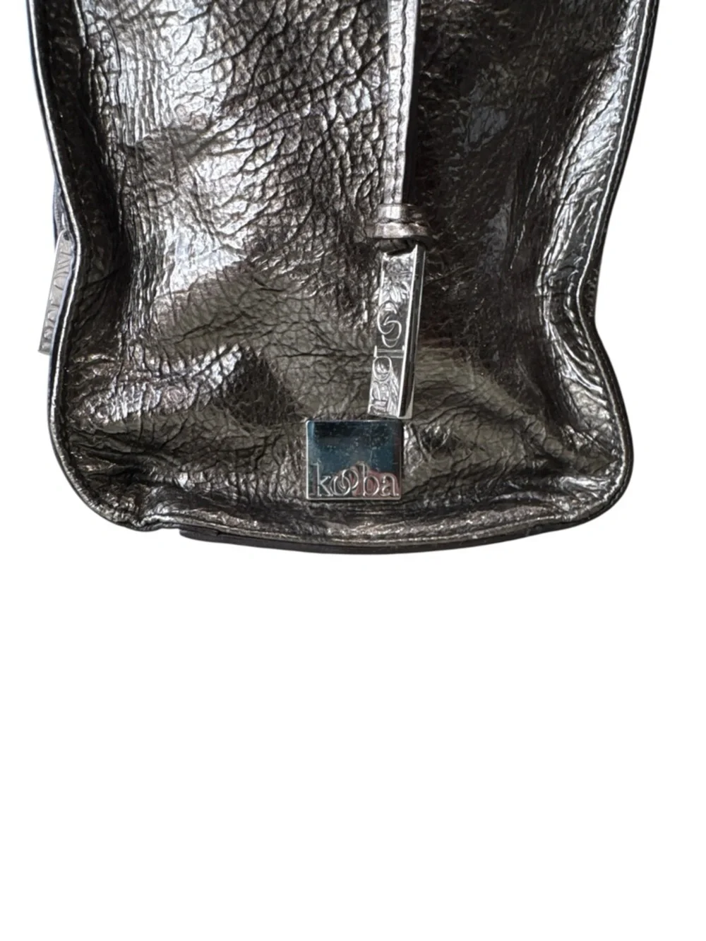 Kooba Metallic Bronze Double Strap Top Zip & Front Zipped Pockets Shoulder Bag